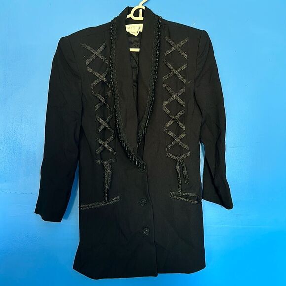 En Route Vintage Black Beaded Dinner Jacket Shawl Collar Size Petite - Picture 1 of 7